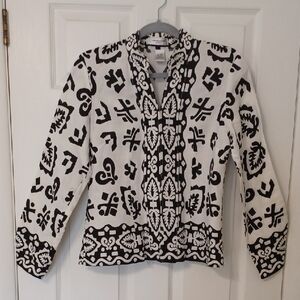 Richard Malcolm Sz 10P, Elegant Black and White, Linen Patterned Blouse/jacket